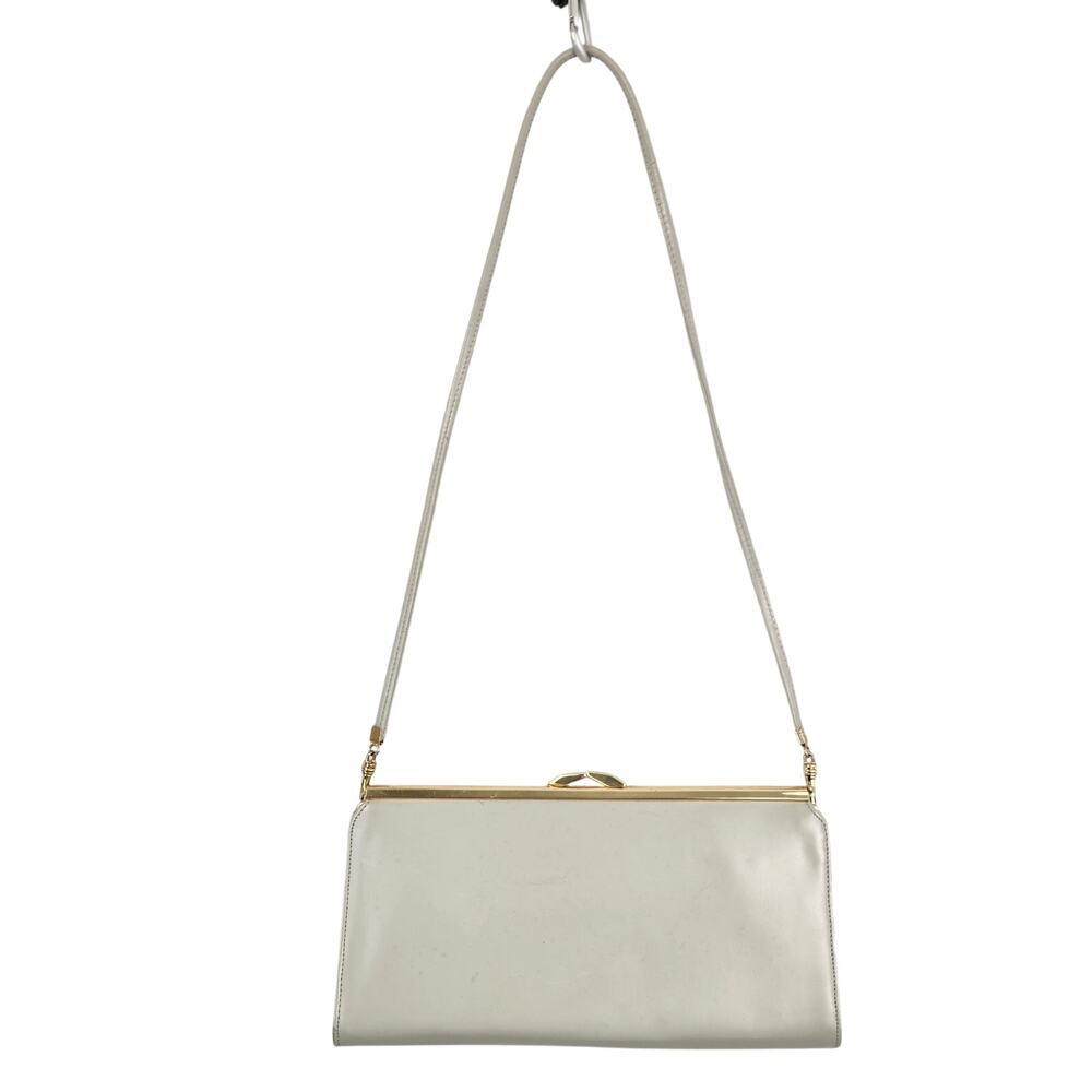 Nordstrom Womens Vintage Frame Clutch Bag Cream Gold Tone Removable Strap